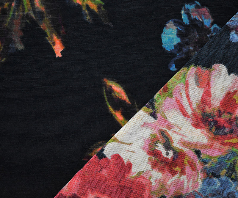 Black-Multi Poly Floral Print Stretch Spandex Onion Skin Jersey Knit Fabric