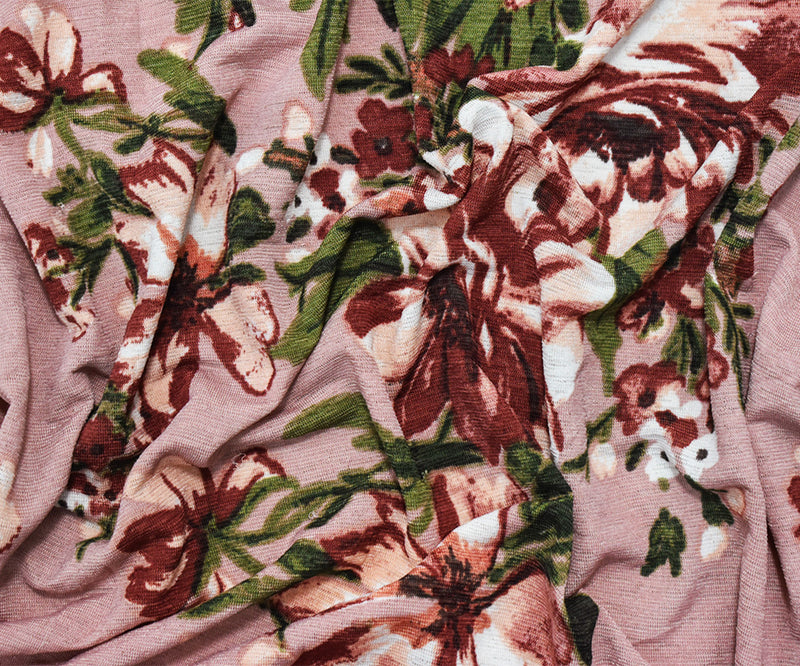 Pink-Multi Poly Floral Print Stretch Spandex Onion Skin Jersey Knit Fabric