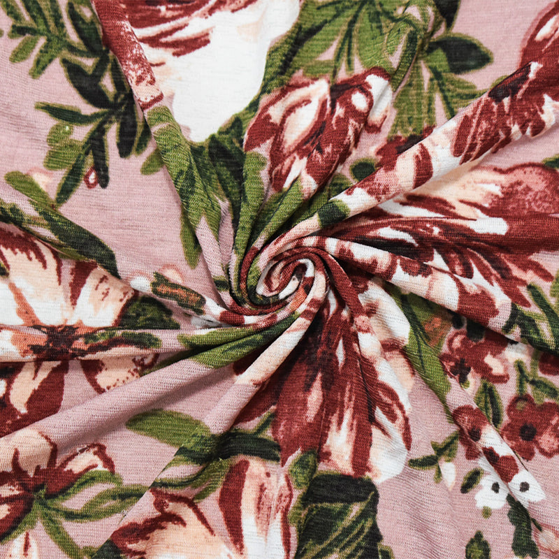 Pink-Multi Poly Floral Print Stretch Spandex Onion Skin Jersey Knit Fabric