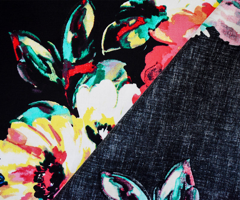 Black-Red-Multi Floral Printed Stretch Spandex Poplin Woven Fabric