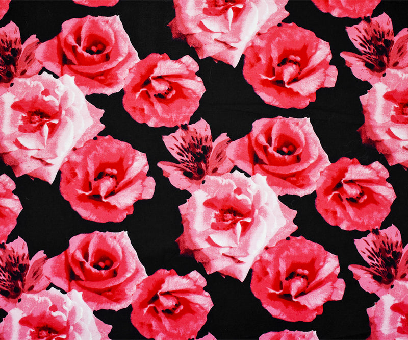 Red-Pink-Black Floral Printed Stretch Spandex Poplin Woven Fabric