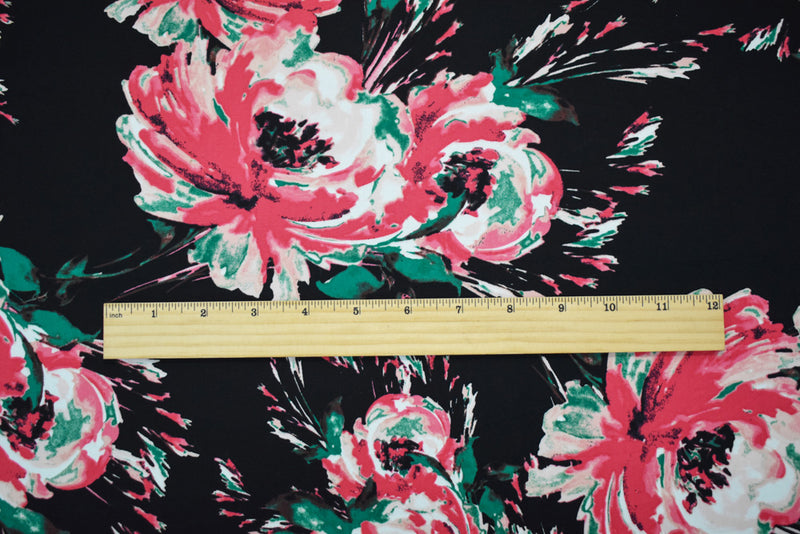 Black-Pink-Multi Cotton Stretch Spandex Floral Print Poplin Woven Fabric