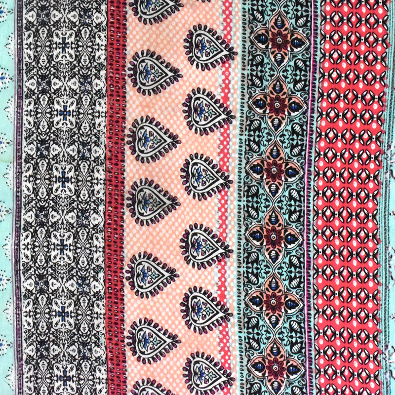 Teal-Red-Multi Moroccan Stripe Printed Rayon Stretch Jersey Knit Fabric