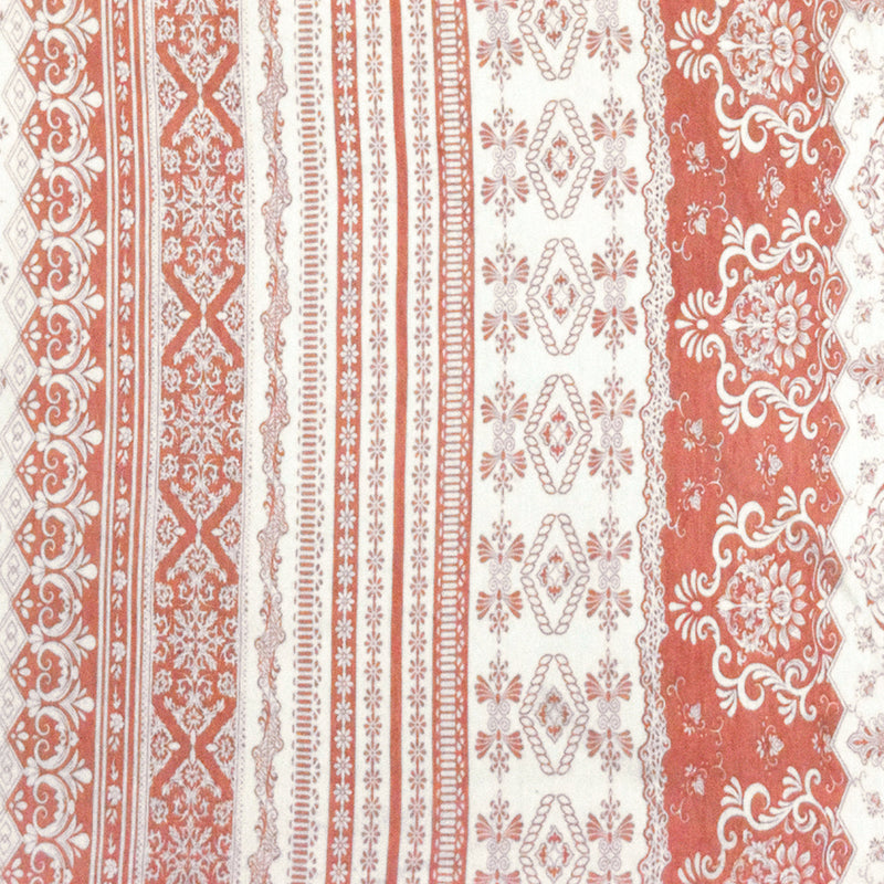 Ivory-Rose Pink Pillar Printed Rayon Stretch Jersey Knit Fabric