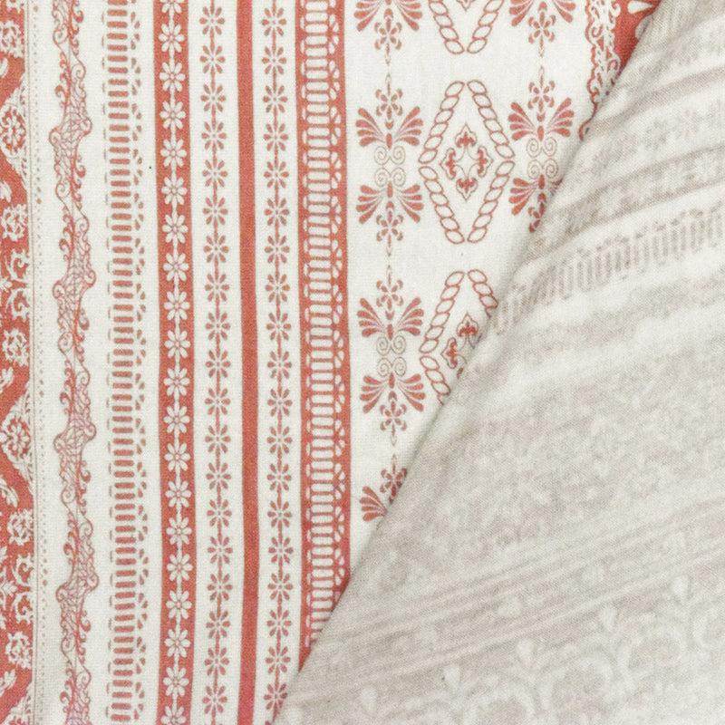 Ivory-Rose Pink Pillar Printed Rayon Stretch Jersey Knit Fabric