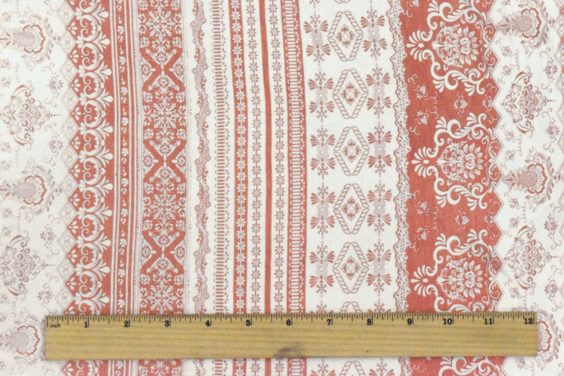 Ivory-Rose Pink Pillar Printed Rayon Stretch Jersey Knit Fabric
