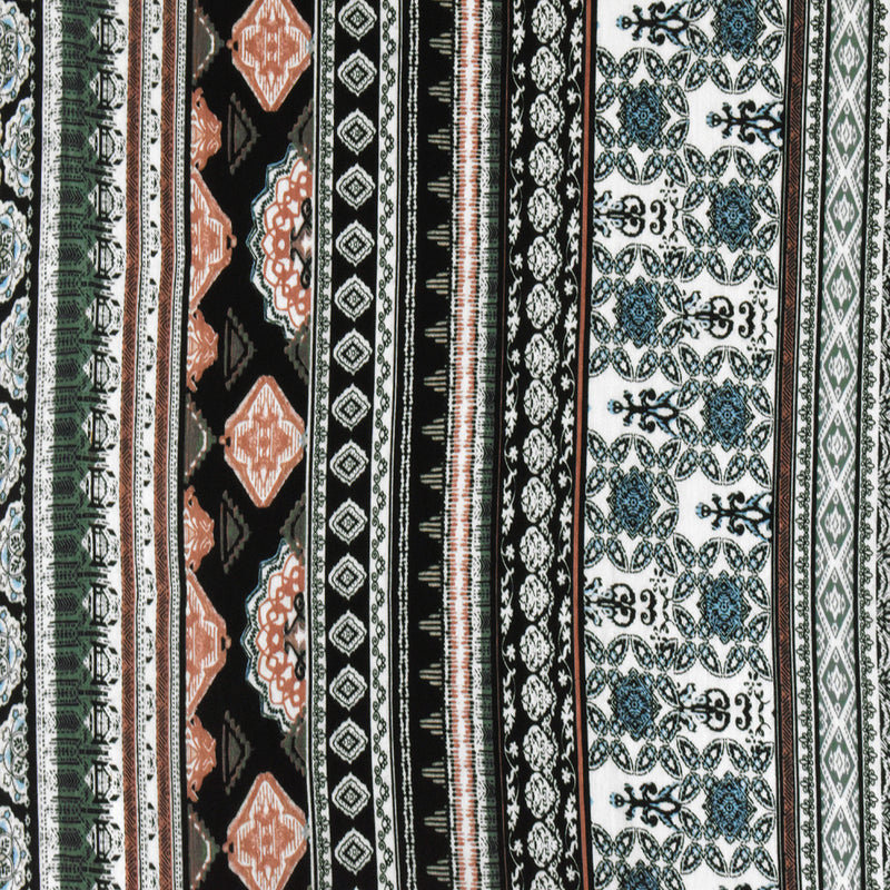 Black-Green-Multi Moroccan Stripe Printed Rayon Stretch Jersey Knit Fabric