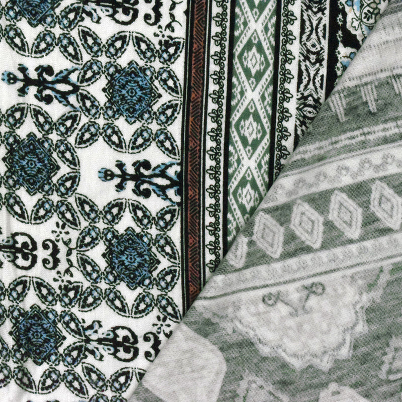 Black-Green-Multi Moroccan Stripe Printed Rayon Stretch Jersey Knit Fabric