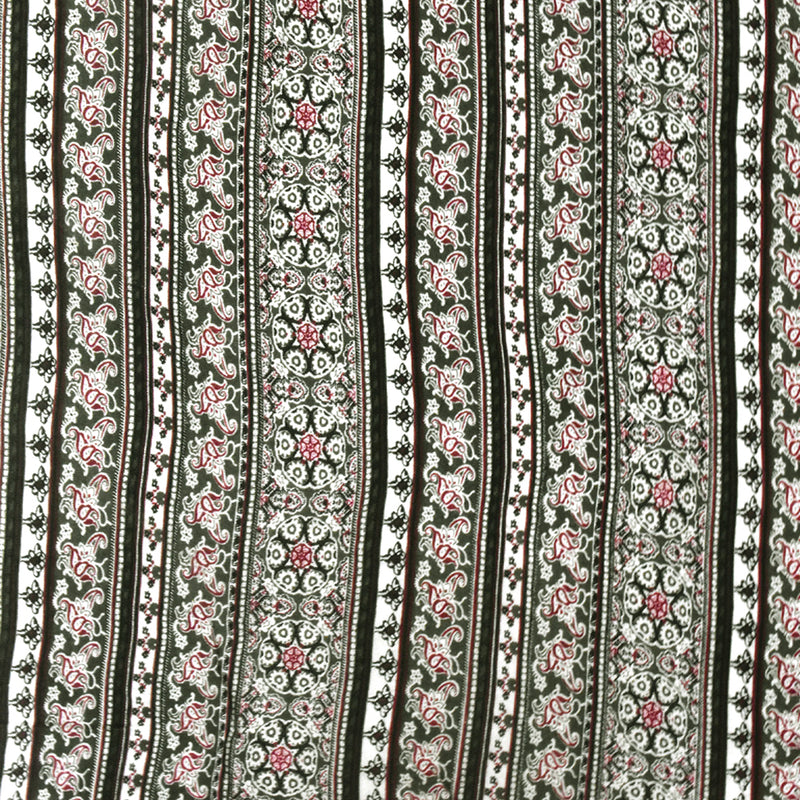 Olive-Multi Mix Pattern Stripe Printed Rayon Stretch Jersey Knit Fabric