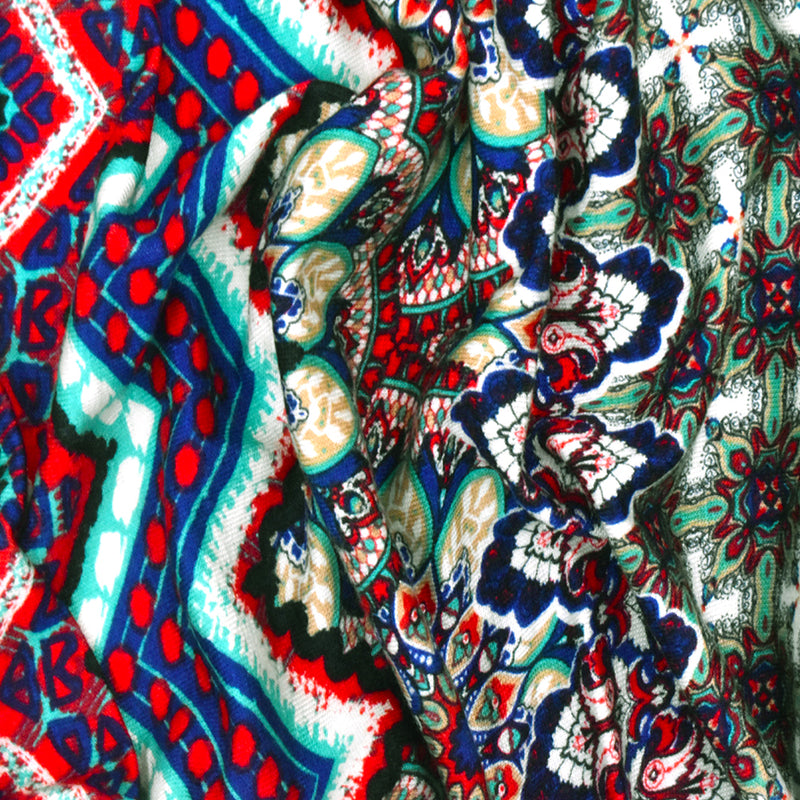 Teal-Multi Chevron Moroccan Print Stretch Rayon Stretch Jersey Knit Fabric