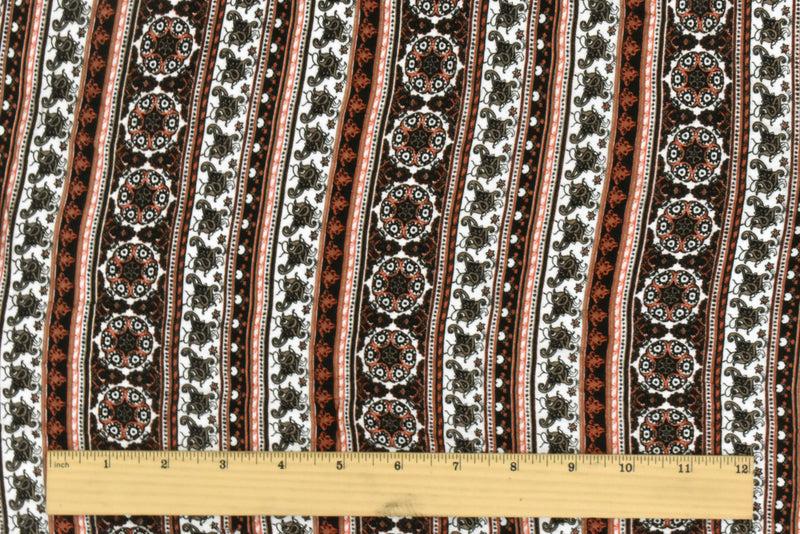 White-Orange-Multi Moroccan Stripe Printed Rayon Stretch Jersey Knit Fabric