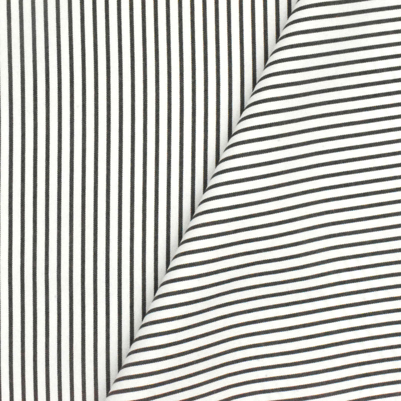 Simple Black-White Stripe Polyester Shirting Woven Fabric