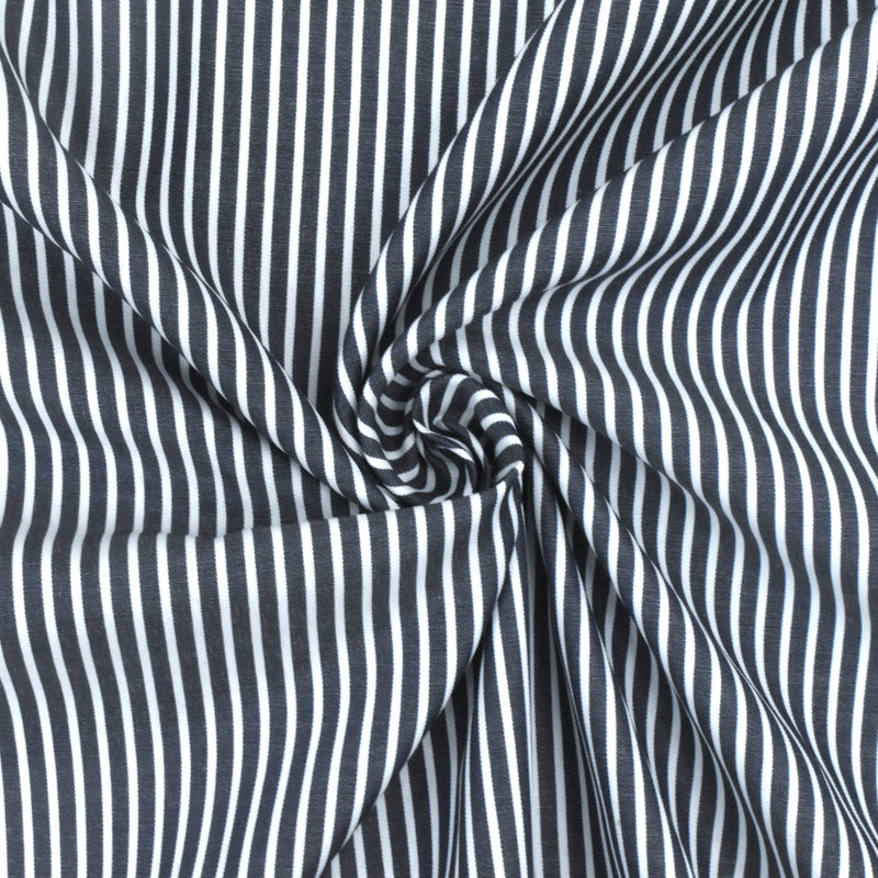 Deep Blue-White Stripe Polyester Shirting Woven Fabric