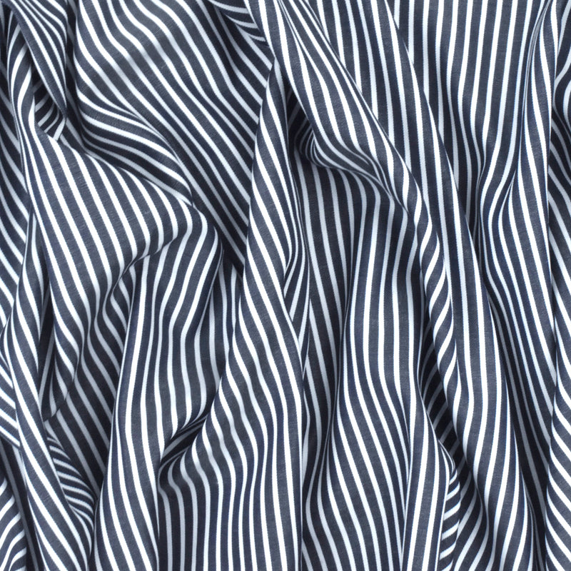 Deep Blue-White Stripe Polyester Shirting Woven Fabric
