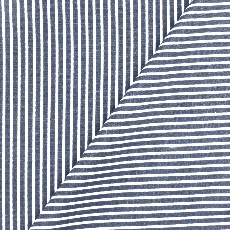Deep Blue-White Stripe Polyester Shirting Woven Fabric