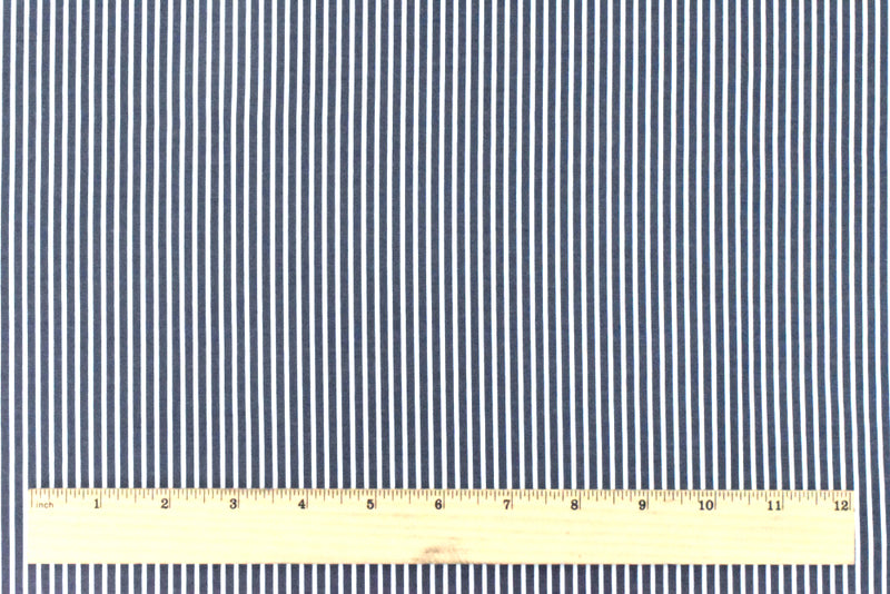 Deep Blue-White Stripe Polyester Shirting Woven Fabric