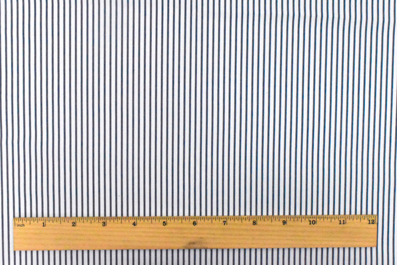 Dark Navy-White Stripe Polyester Shirting Woven Fabric