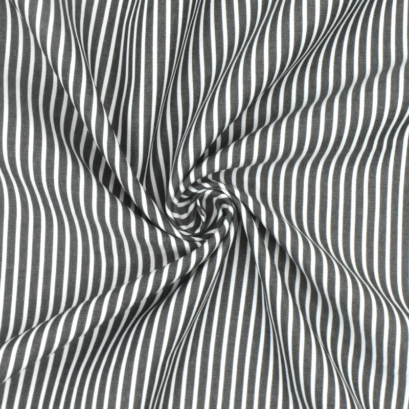 Intense White-Black Stripe Polyester Shirting Woven Fabric