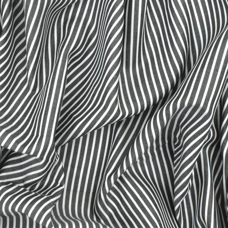 Intense White-Black Stripe Polyester Shirting Woven Fabric