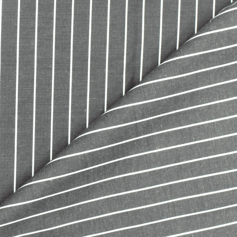 Pencil Black-White Stripe Polyester Shirting Woven Fabric