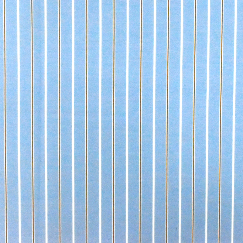 Office Blue-White-Brown Stripe Polyester Shirting Woven Fabric