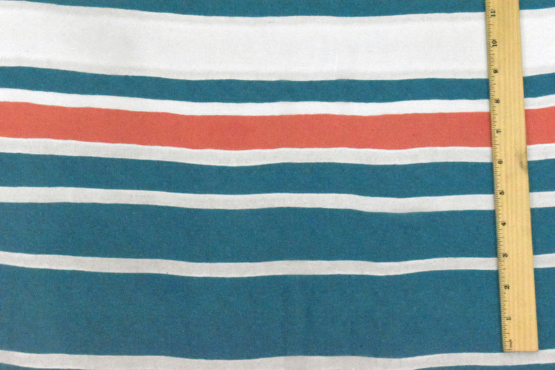 Ocean Teal-Red-Ivory Stripe Printed Silk Chiffon Fabric
