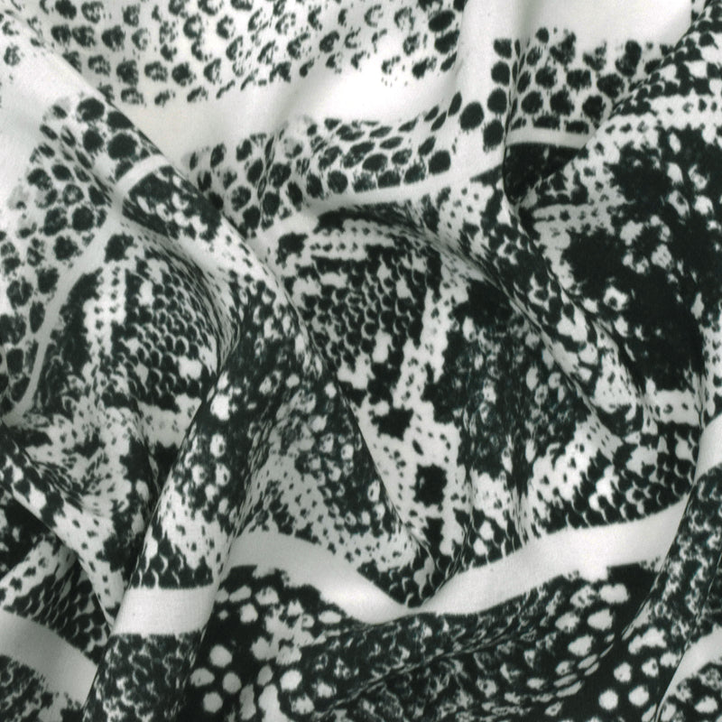 Green-Black-Ivory Border Frame Panel Printed Silk Crepe De Chine Fabric