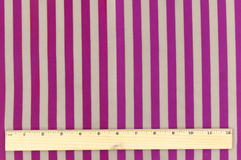 Pink-Purple-Taupe Stripe Printed Silk Faille Woven Fabric