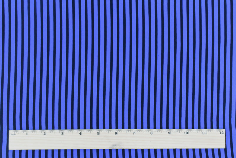 Nile Blue-Basic Black Stripe Printed Silk Faille Woven Fabric