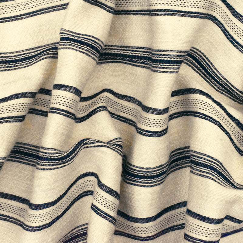 Basic Ivory-Blue Stripe Cotton Polyester Woven Jacketing Fabric