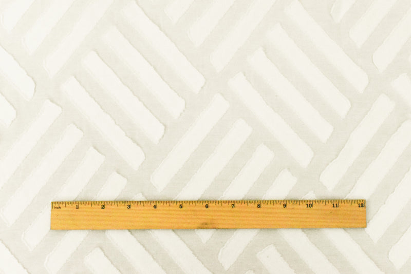 White Abstract Diagonal Tile Poly-Cotton Clip-Spot Pleat Woven Fabric