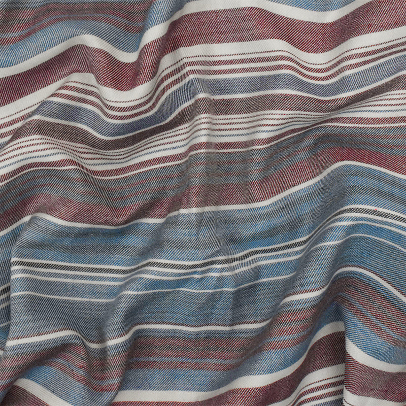 Winery Red-Blue-Multi Stripe Cotton Twill Woven Fabric