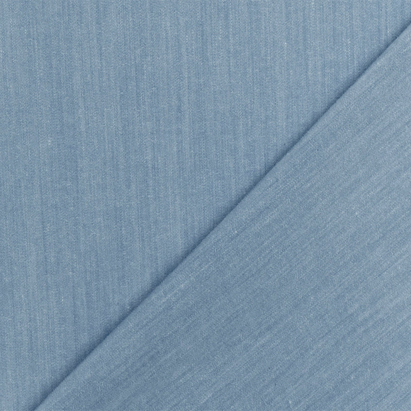 Frost Blue-White Striated Slub Stretch Cotton Blend Stretch Shirting Fabric