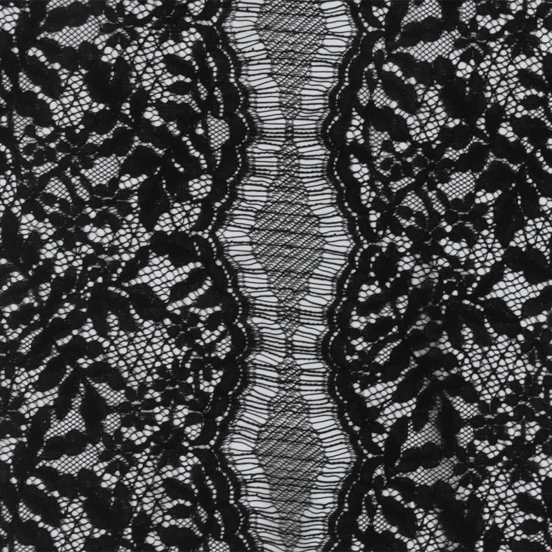 Moody Black Leaf Scallop Lace Knit Fabric