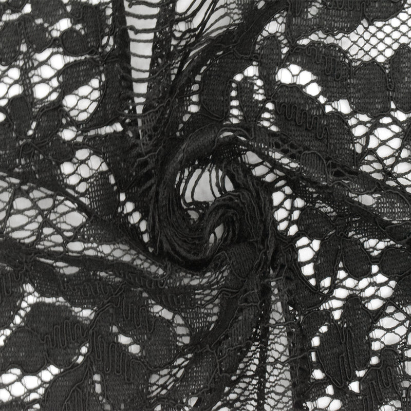 Moody Black Leaf Scallop Lace Knit Fabric