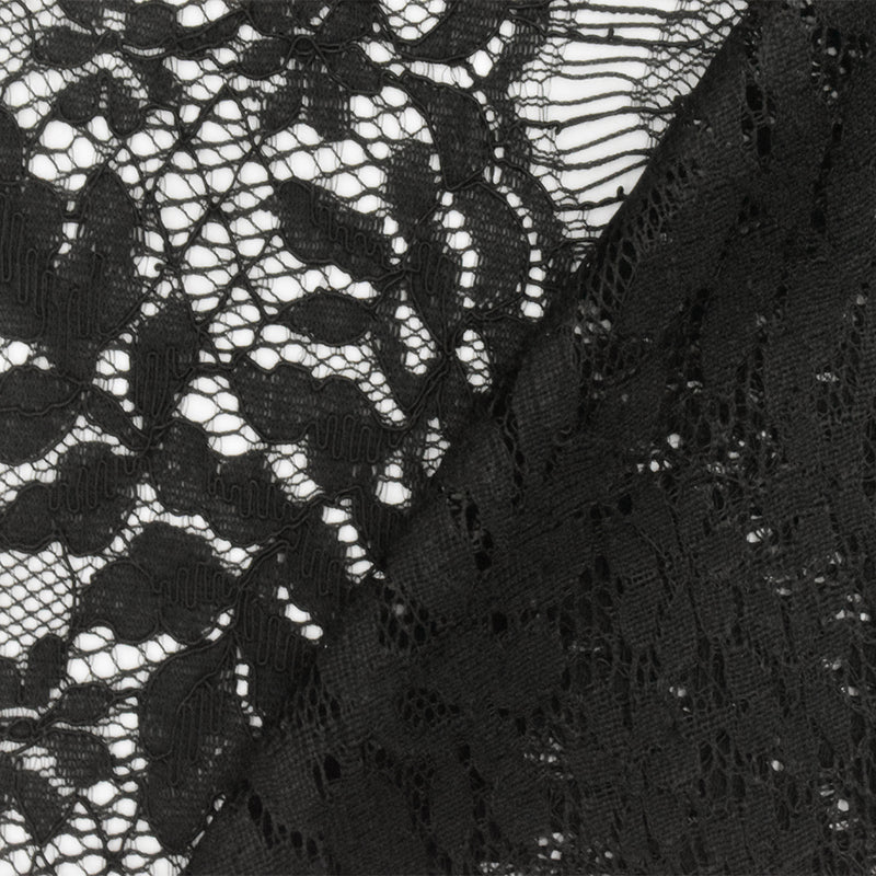 Moody Black Leaf Scallop Lace Knit Fabric