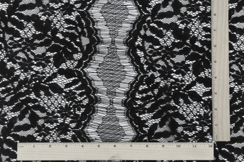 Moody Black Leaf Scallop Lace Knit Fabric