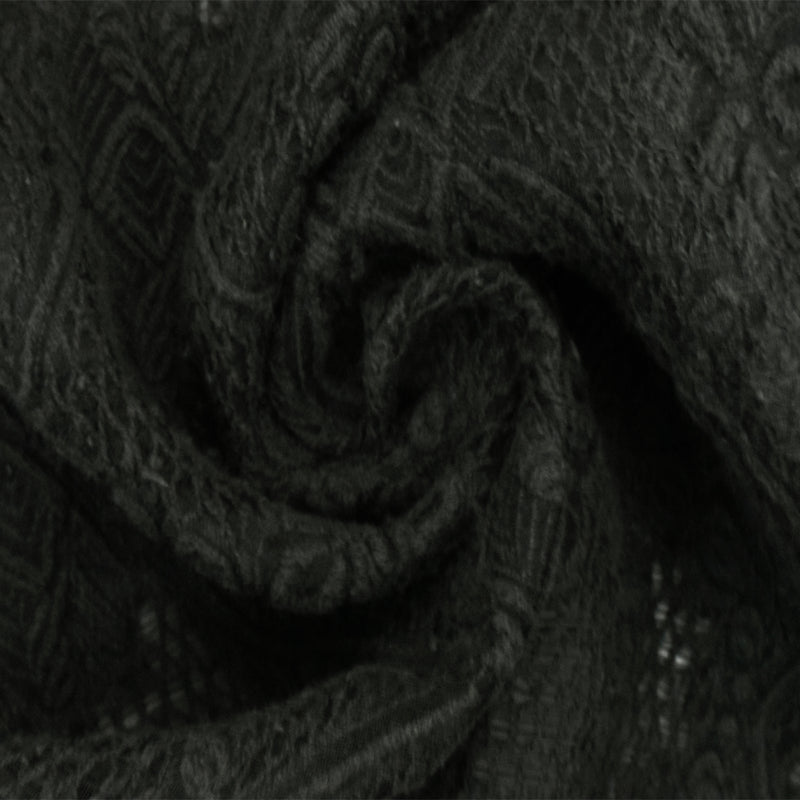 Matte Black Fancy Trellis Jacquard Woven Fabric