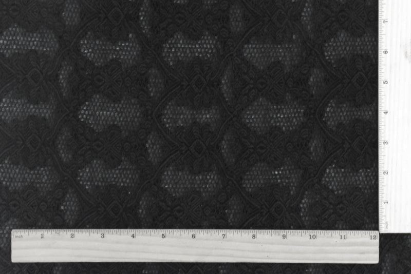 Matte Black Fancy Trellis Jacquard Woven Fabric