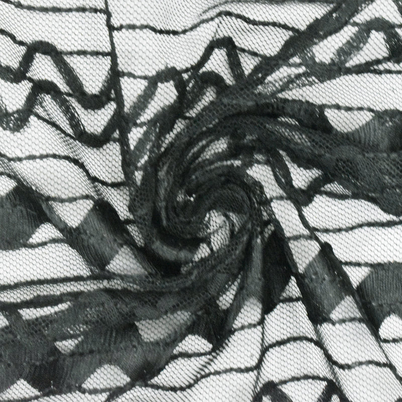 Night Black Chevron Stripe Lace Mesh Knit Fabric