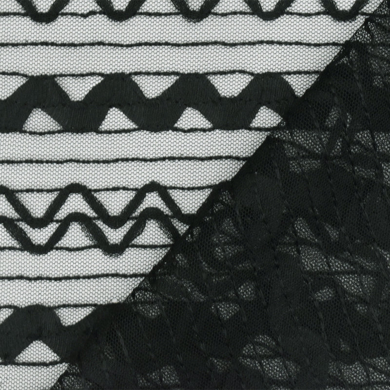 Night Black Chevron Stripe Lace Mesh Knit Fabric
