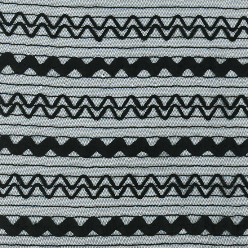 Night Black Chevron Stripe Lace Mesh Knit Fabric