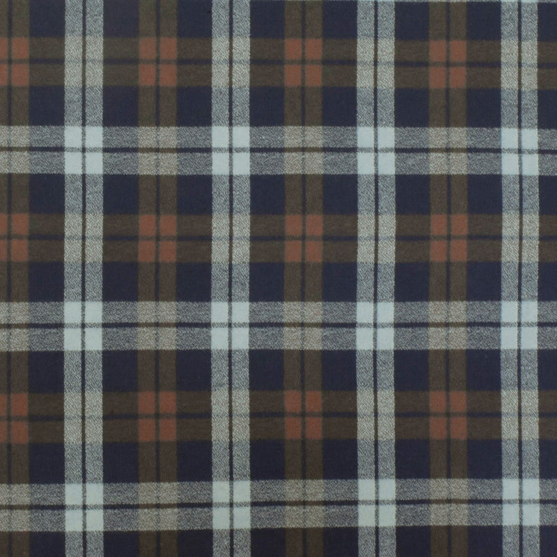 Vintage Navy-Brown-Gray Plaid Cotton Momie Woven Fabric