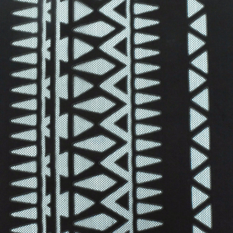 Black-Gray Tribal Printed Cotton-Poly Burnout Mesh Fabric