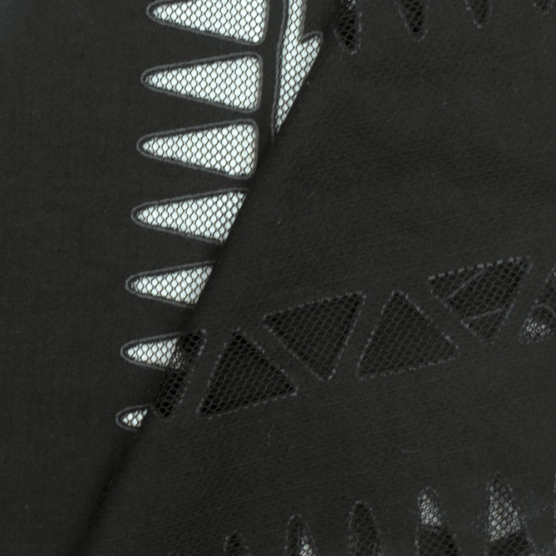 Black-Gray Tribal Printed Cotton-Poly Burnout Mesh Fabric