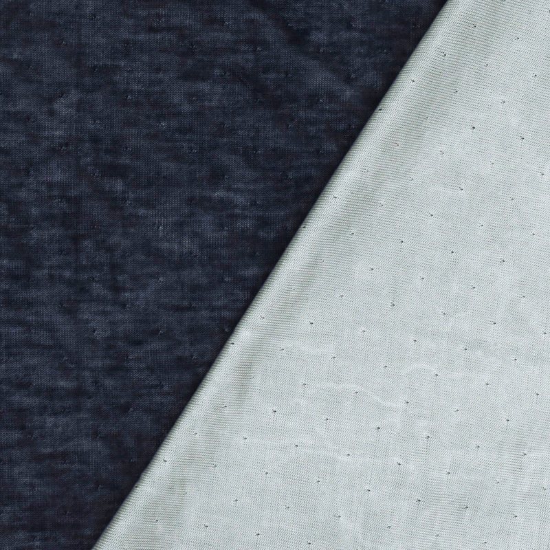Navy-White Viscose Pointelle Stretch Double Knit Fabric