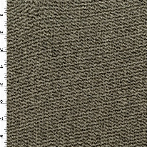 Brown/Beige Wool Blend Stretch Herringbone Suiting Fabric