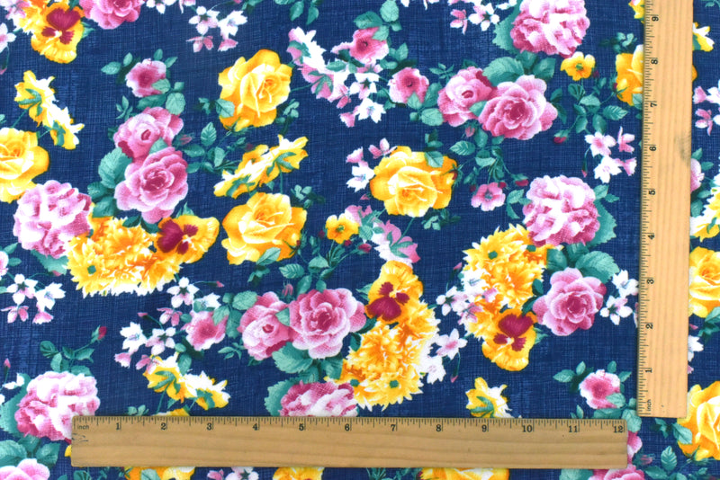Nile Blue-Yellow-Multi Floral Printed Polyester Georgette Woven Fabric