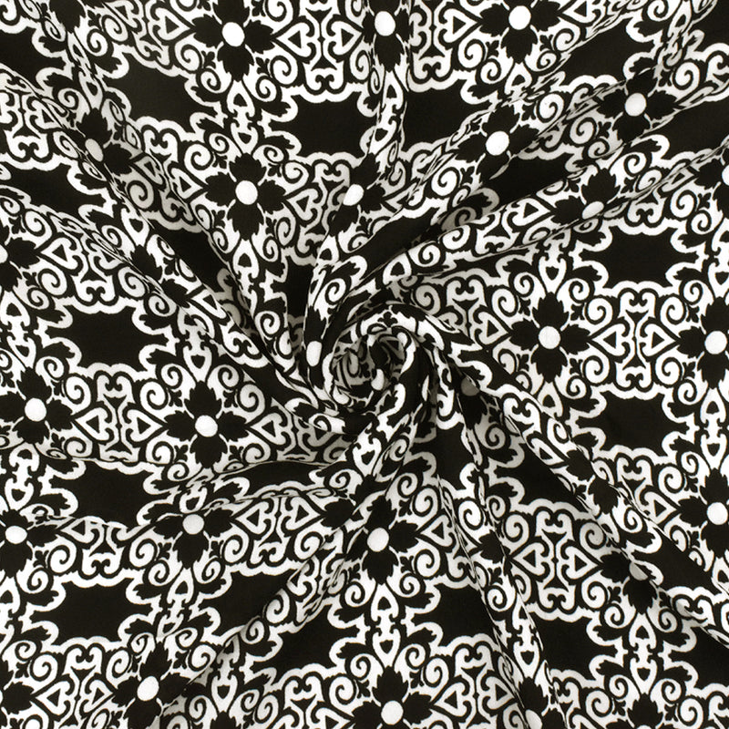 Basic Black-Ivory Floral Baroque Printed Polyester Georgette Woven Fabric