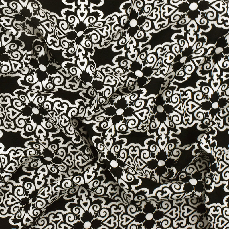 Basic Black-Ivory Floral Baroque Printed Polyester Georgette Woven Fabric